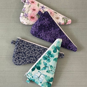 Handmade Zippered Scissor Pouch - Gifts for Quilters - Crafters- Sewists - Padded Floral Prints Pink - Purple - Navy - Green