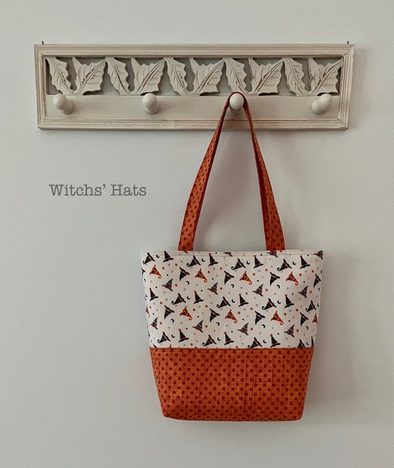 Handmade Witchy Trick-or-Treat Tote Bag: Two-Toned Cotton Halloween Purse