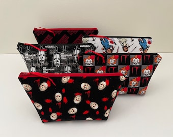 Handmade 80s Horror Movie Fabric Pouch: Cosmetic Bag, Pencil Case