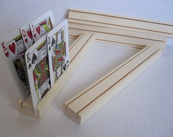 SET OF FOUR /Playing Card Holder Rack Wooden