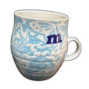 ANTHROPOLOGIE Homegrown Alphabet Monogram Ceramic Mugs Letter M Blue MINT 4" image 2