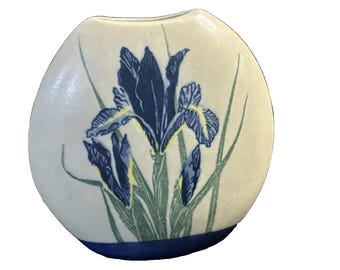 Vintage Otigari Blue Iris Ceramic Flower Vase Made in Japan Hand Painted 4"x4"
