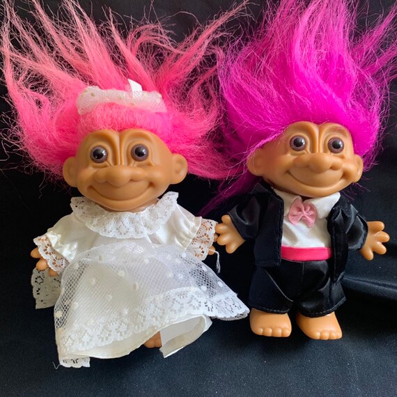 bride and groom troll dolls
