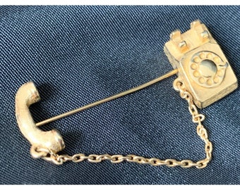 Vintage Avon Telephone Lapel Stick Pin Gold Tone 1981, 1 34" x 5/8" Avon Jewelry