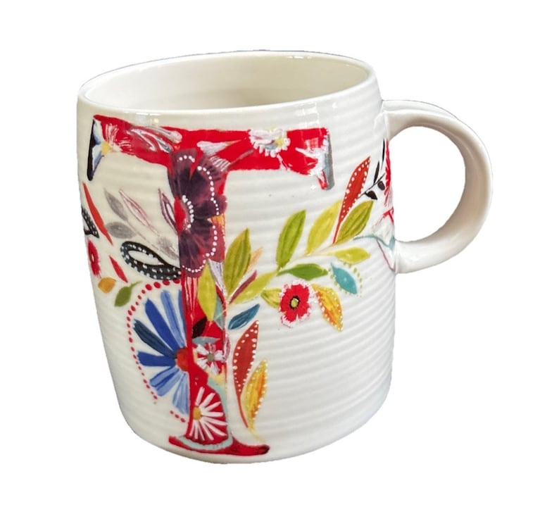 Starla M. Halfmann Anthropologie Letter Initial Monogram •T• Mug Floral image 1