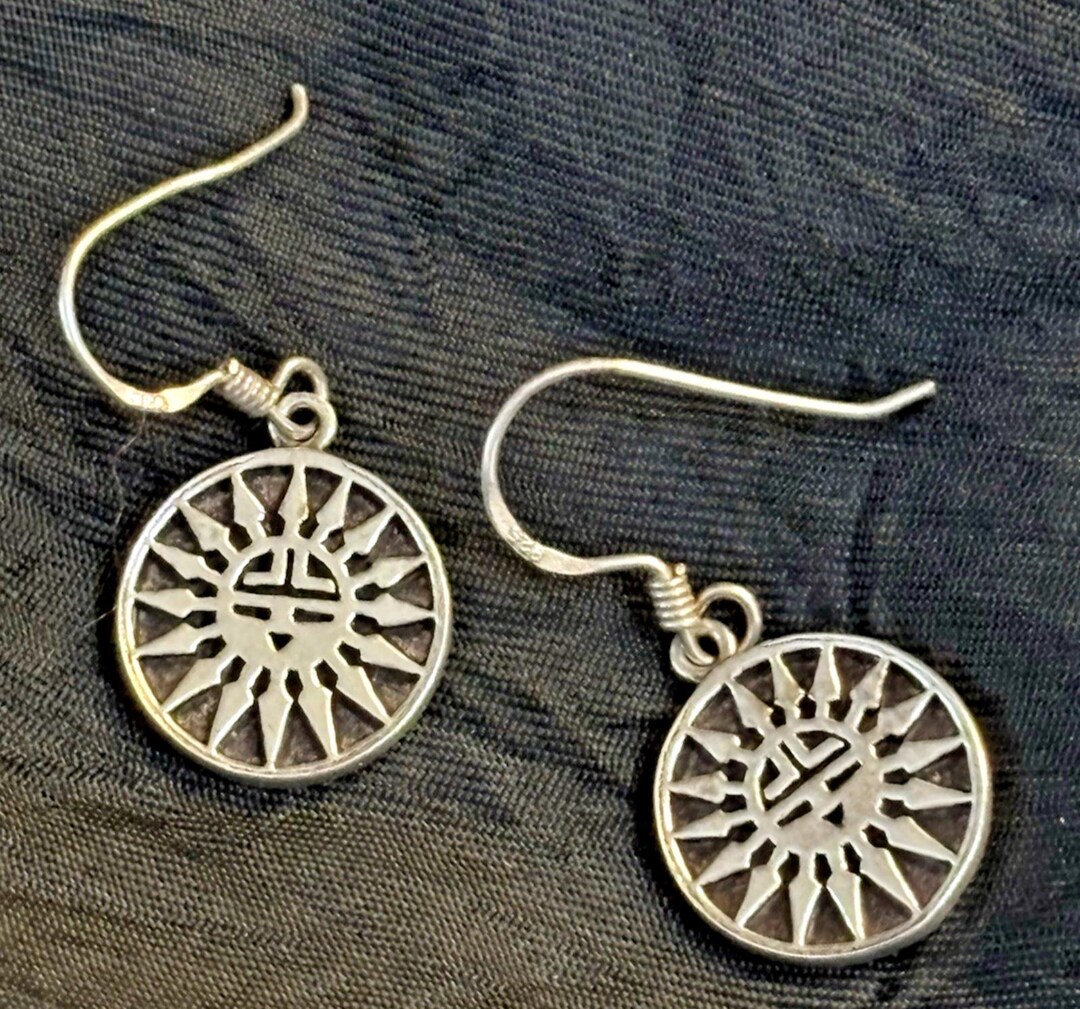 Vintage Sun Sterling Silver Drop Earrings Sun Symbol Jewelry Earrings ...