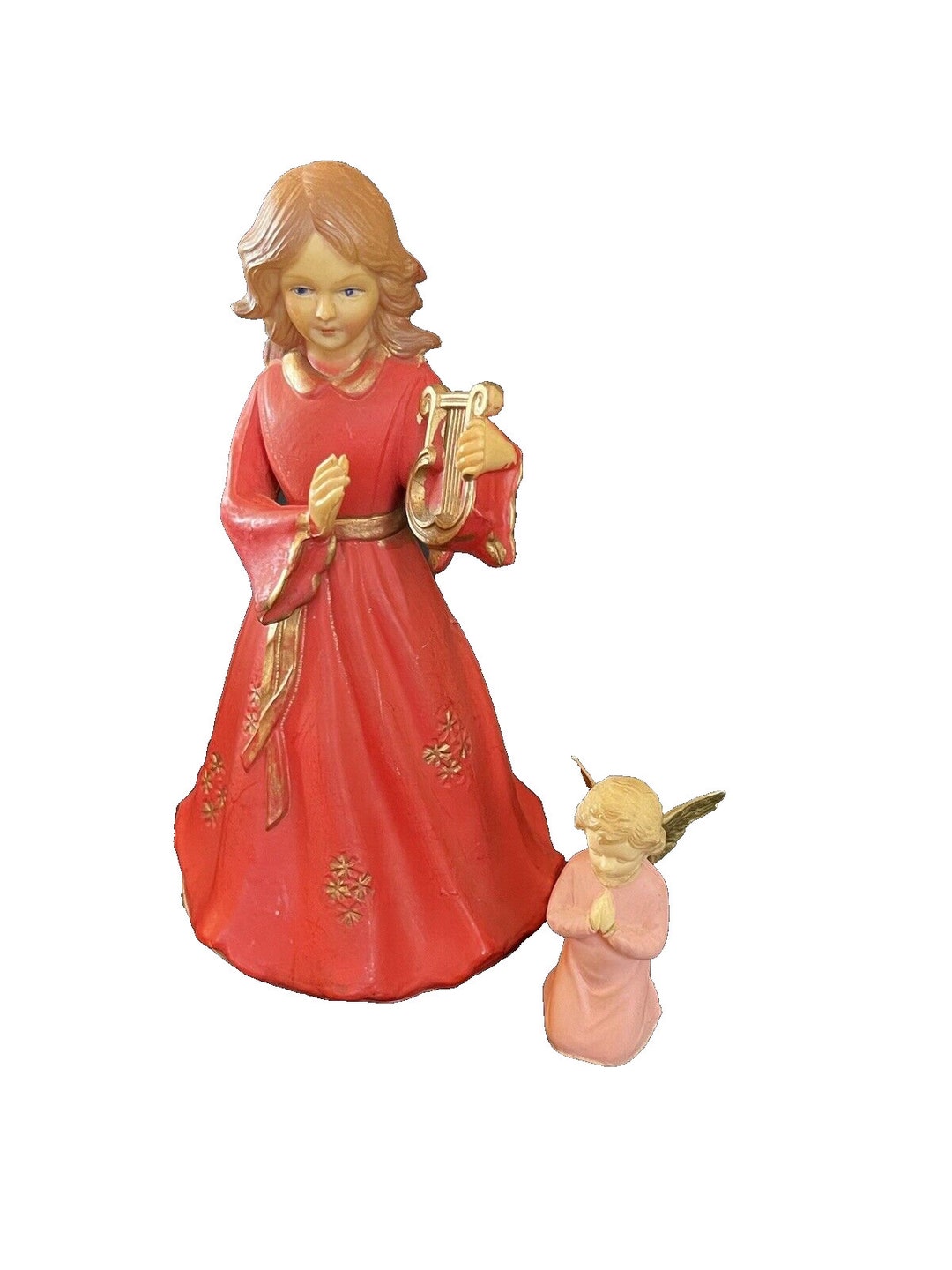 2 Vintage Christmas Angels Figurines Plastic British Hong Kong Tree Top