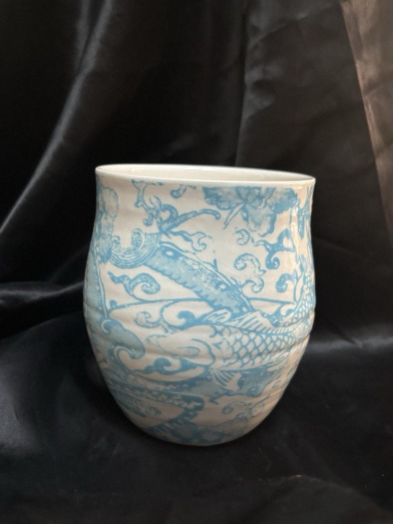 ANTHROPOLOGIE Homegrown Alphabet Monogram Ceramic Mugs Letter M Blue MINT 4" image 5