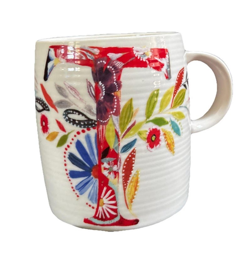 Starla M. Halfmann Anthropologie Letter Initial Monogram •T• Mug Floral image 2
