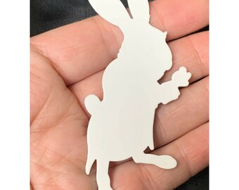 Vintage Silhouette White Bunny Metal Brooch Pin Bunny Rabbit Jewelry Brooch 3"