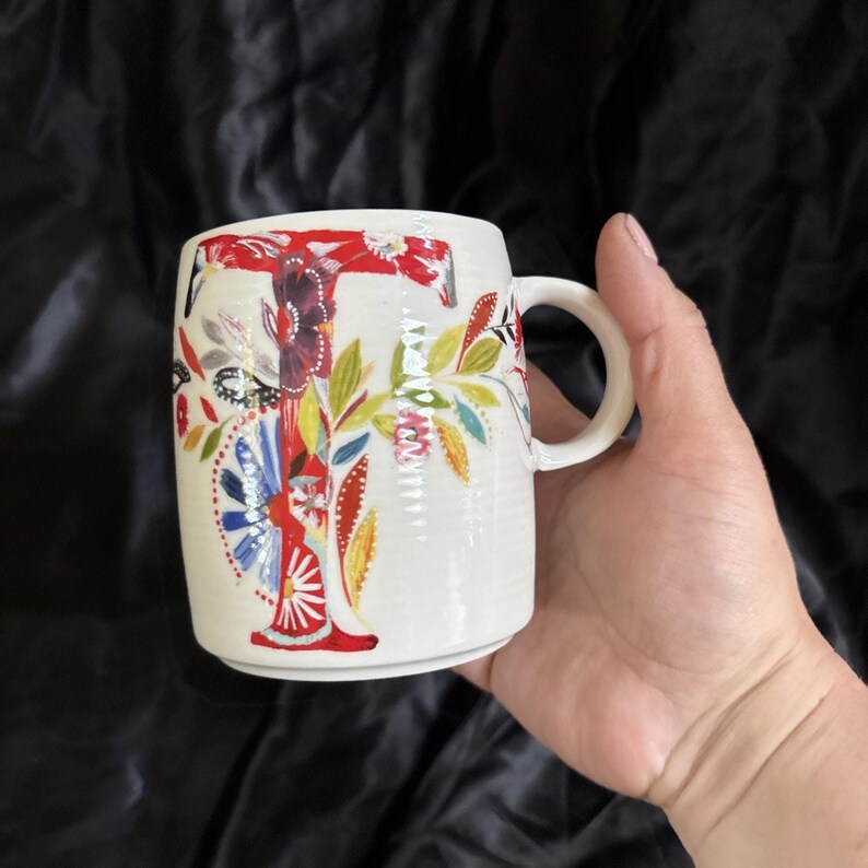 Starla M. Halfmann Anthropologie Letter Initial Monogram •T• Mug Floral image 7