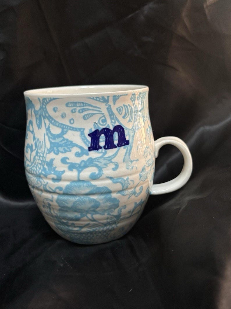 ANTHROPOLOGIE Homegrown Alphabet Monogram Ceramic Mugs Letter M Blue MINT 4" image 9