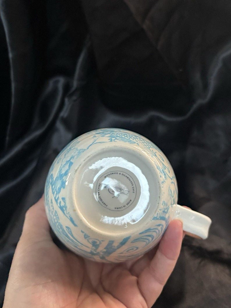 ANTHROPOLOGIE Homegrown Alphabet Monogram Ceramic Mugs Letter M Blue MINT 4" image 4