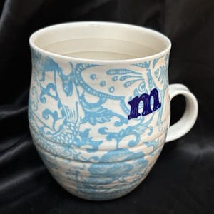 ANTHROPOLOGIE Homegrown Alphabet Monogram Ceramic Mugs Letter M Blue MINT 4" image 1