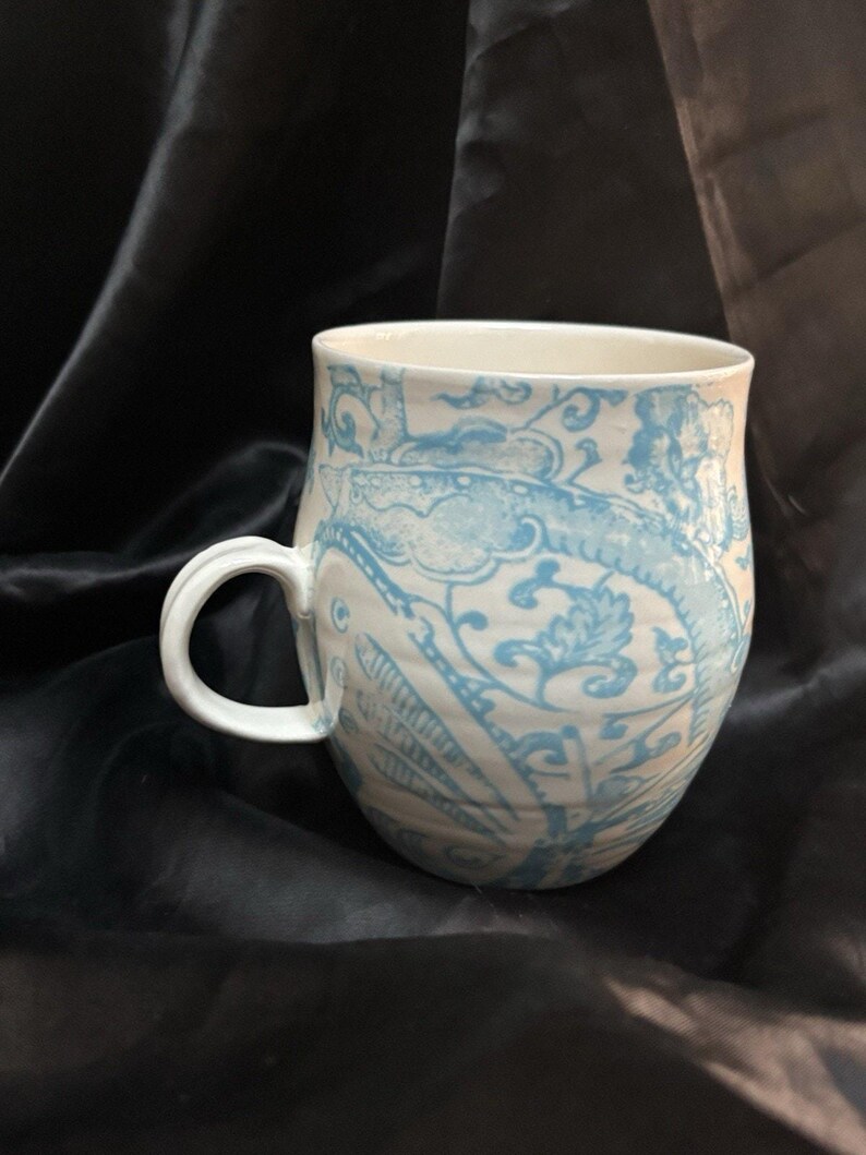 ANTHROPOLOGIE Homegrown Alphabet Monogram Ceramic Mugs Letter M Blue MINT 4" image 6
