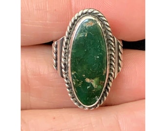 Vintage Green Turquoise Sterling Silver Ring Size 5 Southwestern Jewelry Ring