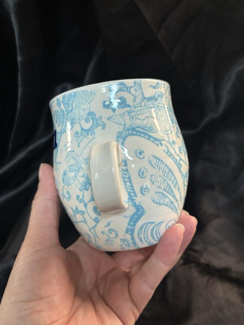 ANTHROPOLOGIE Homegrown Alphabet Monogram Ceramic Mugs Letter M Blue MINT 4" image 8