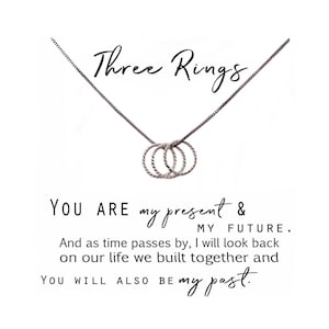 Three Rings Necklace, Past Present and Future Necklace for New Love, Valentines Day gift for girlfriend wife mom, Sterling silver circles