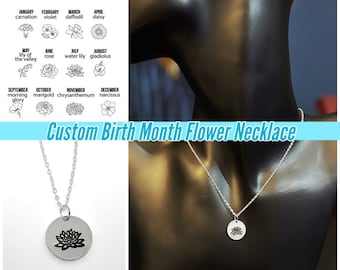 Custom BIrth Month Flower Necklace, Stylish Flower Necklace, Birthday Gift for Her, Gift for Daughter, Custom Charm Necklace, Trendy gift