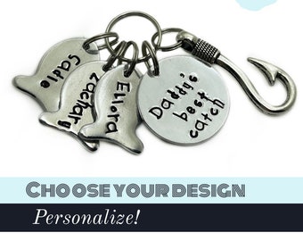 Daddys best catch keychain, personalized keychain for dad, gift for him, goldfish charms fishing keychain for dad, fathers day gift
