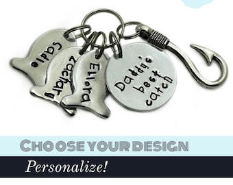 Daddys best catch keychain, personalized keychain for dad, gift for him, goldfish charms fishing keychain for dad, fathers day gift