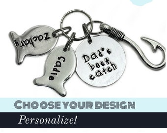 Dads best catch keychain, daddys keepers, personalized keychain for dad, gift for him, kids names fishing keychain for dad, fathers day gift