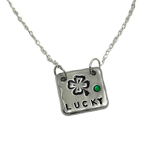 St Patricks Day Jewelry, Lucky charm four leaf clover necklace, Emerald green Swarovski crystal necklace for St Paddys Day, Lucky jewelry