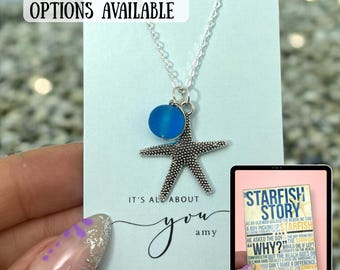 Silver Starfish Necklace, Teacher gifts, It matters to this one, Starfish Story Jewelry, Genuine Sea glass Beach Jewelry, Adoption gifts