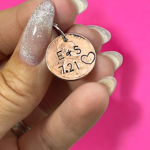 Personalized anniversary keychain, husband Gift for anniversary, lucky penny gifts, special date gift for wife, custom initial keychain