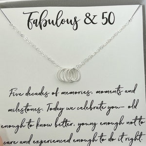 50th Birthday Necklace for Women, Milestone Birthday Gift, Silver necklace for her, 5 rings to represent 5 decades, minimalist necklace