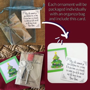 this first home ornament is packaged in an organza bag with a small card that has an original poem included Poem explains that this is a christmas tree ornament so it is perfectly packaged for gift giving