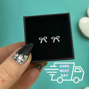 Dainty Bow Earrings, Sterling Silver Minimalist Post Earrings, Birthday or Anniversary Gift for Her