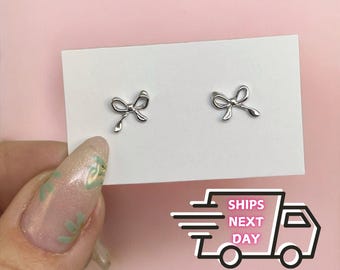 Sterling Silver Bow Earrings: Dainty Minimalist Jewelry