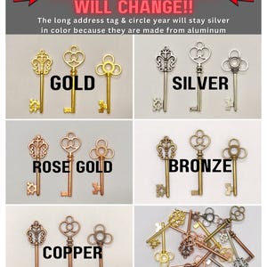 antique skeleton keys in gold, silver, copper, bronze, and rose gold