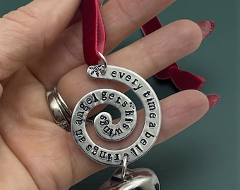 Angel Bell Ornament, Hand Stamped Memorial Christmas Ornament, “Every Time a Bell Rings an Angel Gets His Wings”, Holiday Keepsake Gift
