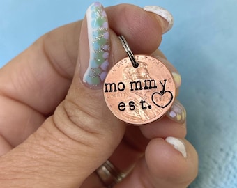 Custom Personalized Penny Keychain for Mom, Penny Keychain, New Mom, First Mothers Day, from Baby, from Child, Wife, from Daughter, from Son
