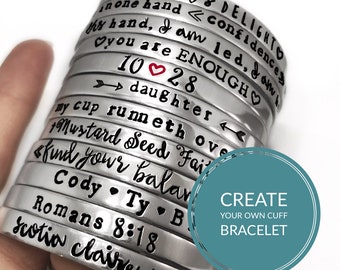 Personalized Cuff Bracelet, Custom Name, Custom Phrase, Inspirational Message Jewelry, Aluminum Cuff, Custom Cuff, Hand Stamped Cuff