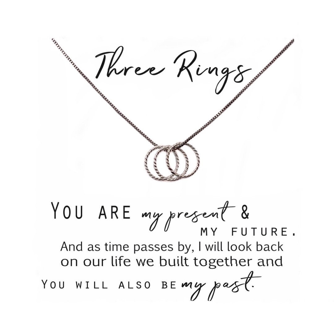 Three Rings Necklace, Past Present and Future Necklace for New Love