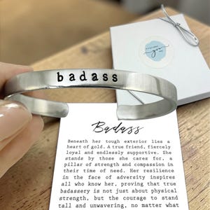 Custom Badass Bracelet for Strong Women - Personalized Silver Cuff with 10 Font Styles - Best Friend Birthday Gift or My Tribe Jewelry