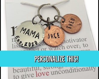 Mothers Day gifts keychains, gift from daughter, personalized gift for mom, custom penny name charm, mom keychain, best mom ever, penny gift