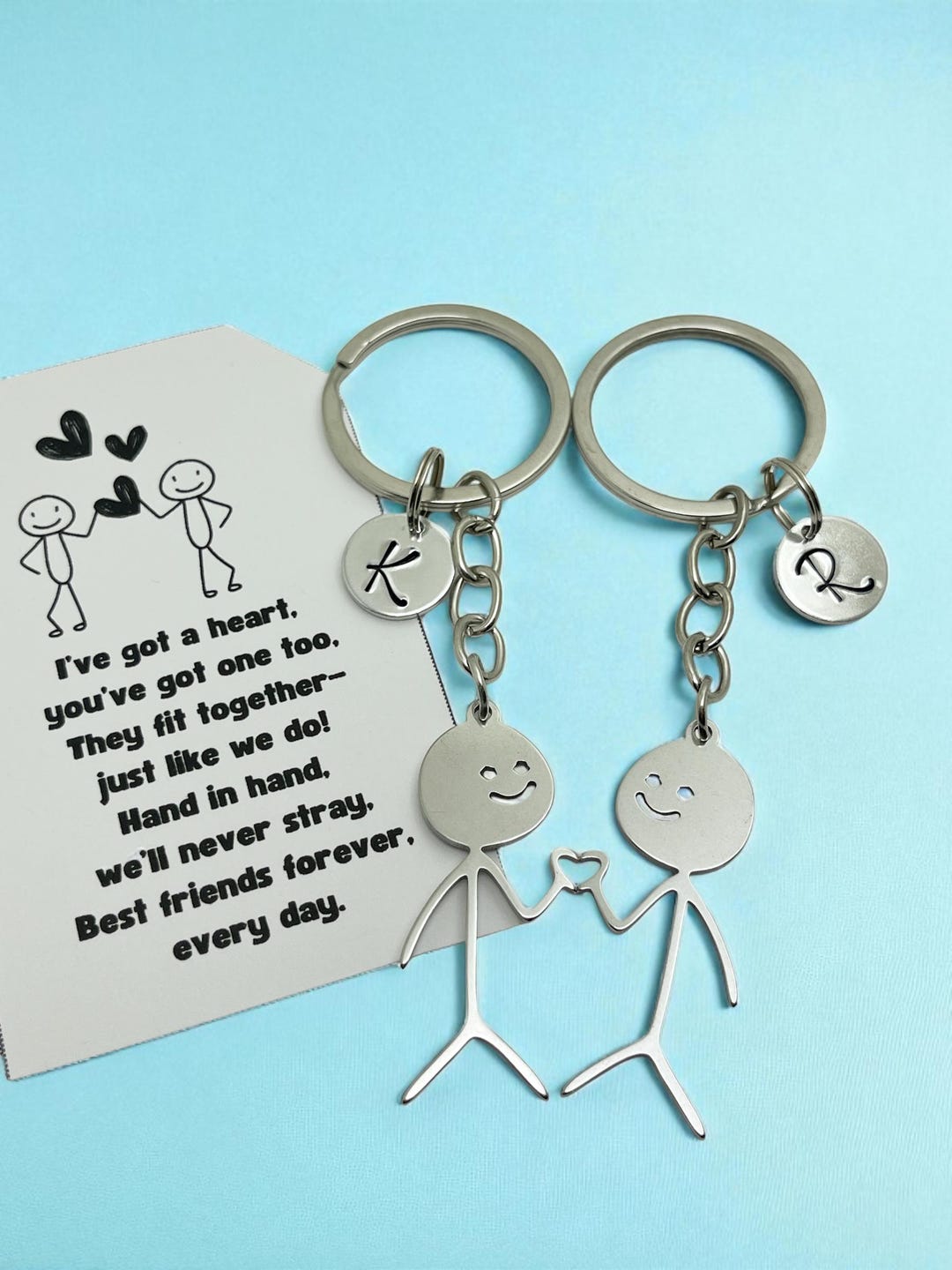Best Friends Keychain Set – Stick Figure Heart Keychains With ...