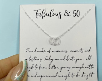 50th Birthday Necklace for Women, Milestone Birthday Gift, Silver necklace for her, 5 rings to represent 5 decades, minimalist necklace