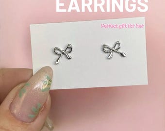 Dainty Bow Earrings, Sterling Silver Minimalist Post Earrings, Birthday or Anniversary Gift for Her