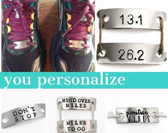 Personalized running shoe tags single or set of two, gifts for runners, race jewelry fitness gift jewelry, Triathlon Marathon