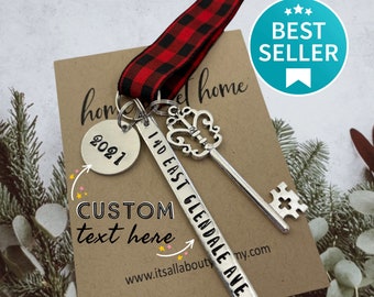 Housewarming gift, hostess gift, realtor, Home Ornament, New House, Address Key, personalized, First Christmas, Home Sweet Home