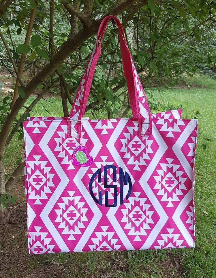 Ultimate Beach Bag Personalized Large Pink Aztec Beach Bag Etsy