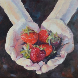 Still Life Painting, Kitchen Wall Decor, Strawberry painting, Original Artwork, Oil Painting Original, Canvas Wall Art
