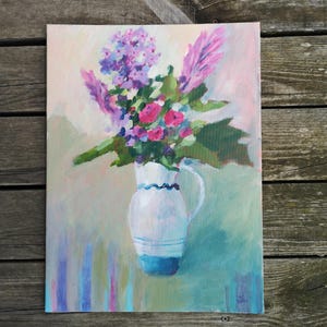 Original Acrylic painting, Colorful Floral Still Life, Flowers art, Wall art