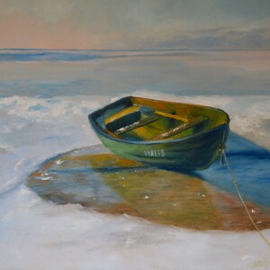 Oil Painting, Seascape oil painting, Landscape painting, Oil painting original,  Seascape wall art, Boat painting, Winter. Sea wall art