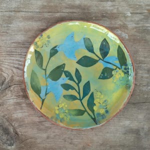 Handmade hand painted ceramic decorative plate with birds, Rustic plate, Original home decor, Modern Pottery, Original gift,Pottery art